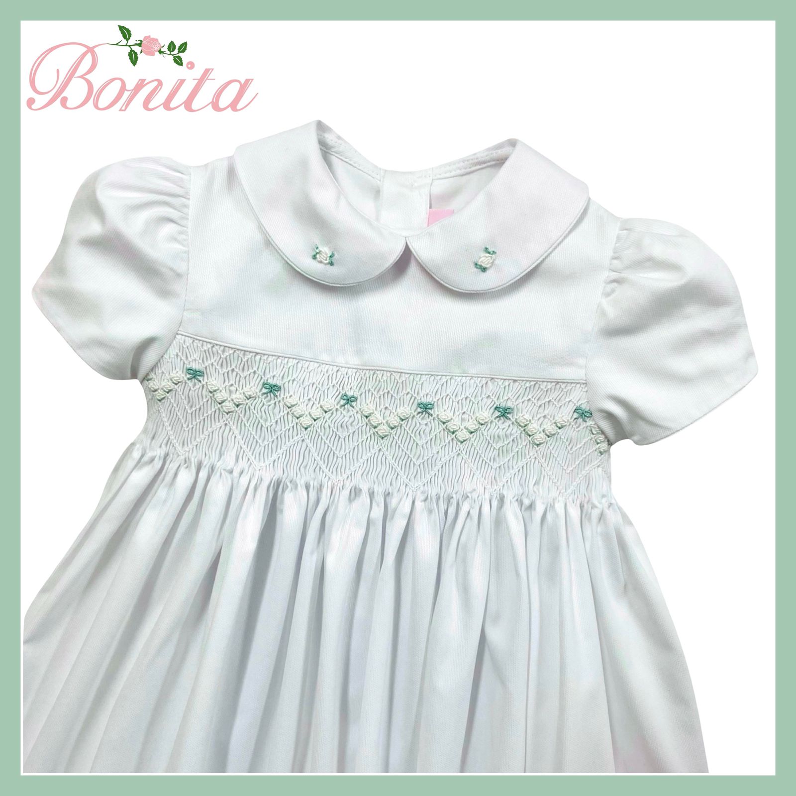 Vestido branco lacinhos verdes 