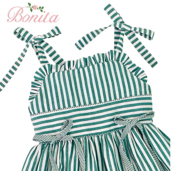 Vestido Alça Listras Verde 
