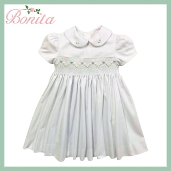 Vestido branco lacinhos verdes 