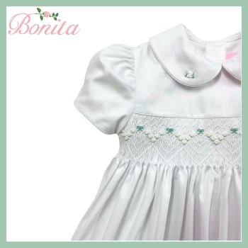 Vestido branco lacinhos verdes 