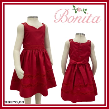  Vestido vermelho alça bordado inglês 